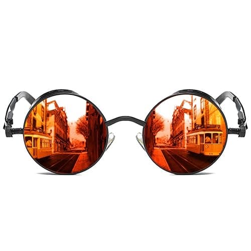 ROCKNIGHT Steampunk Round Sunglasses Men Polarized UV Protection Red Mirrored Reflective Sunglasses Boating