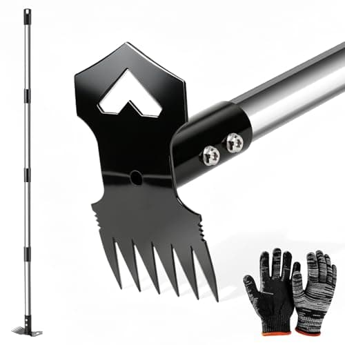 60" Weed Puller Tool with Long Handle, 2-in-1 Weed Rake & Garden Hoe, Stand Up Weeding Tools Gardening, Heavy Duty Steel Weeder Tool, Manual Uprooting Weed Remover Tool for Yard, Lawn, Patio, Garden