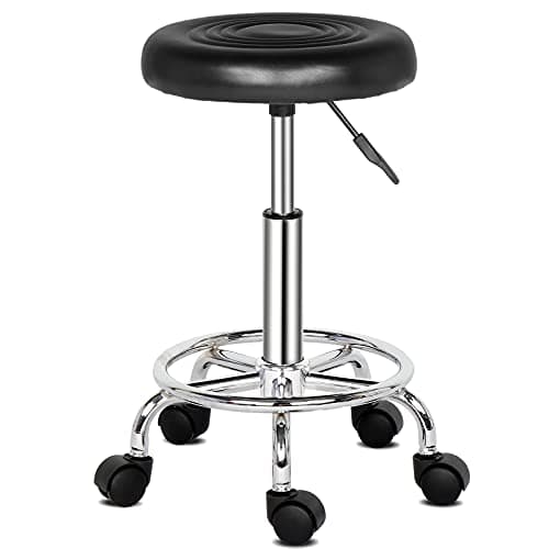 Round Bar Stool with Lines Rotation Counter Adjustable Height, Modern Bar Stools 360° Swivel PU Leather Armless Bar Chair for Kitchen Dining Living Bistro Spa, (Black, Round with line)