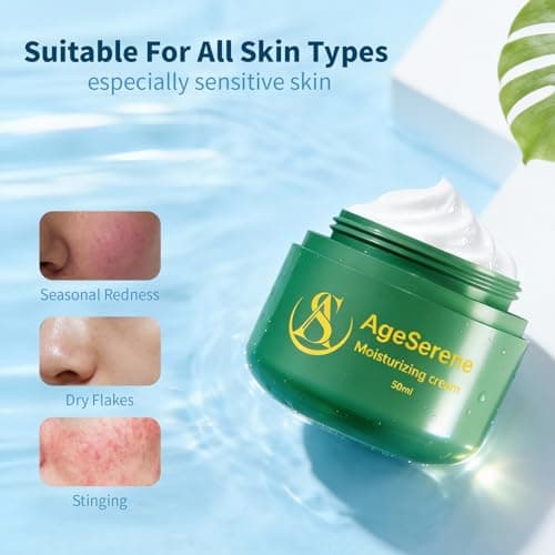 AgeSerene Daily Facial Moisturizer Cream, Formulated Without Common Irritants for Those with Sensitive Skin, Squalane & Hyaluronic Acid, Moisture Barrier Repair, Long Lasting Hydration，1.7 fl oz - Thumbnail 2