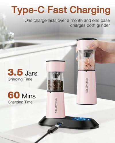 Gravity Electric Salt and Pepper Grinder Set 2-Pack, USB-C Rechargeable with LED Light, Automatic Stainless Steel Mills for Kitchen, BBQ, Dining Table & Gifts - Petal Pink - Thumbnail 5