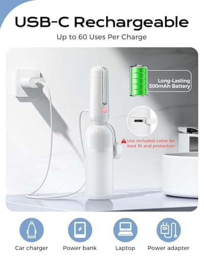 ESSAGER Portable Bidet for Travel, Foldable & Rechargeable Handheld Sprayer–Waterproof with 2 Pressure Modes, 350ml Expandable Bottle for Women, Men, Baby, Postpartum & Personal Hygiene(White) - Thumbnail 4