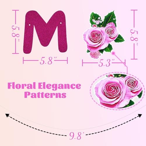 Oeyliz Happy Mother's Day Banner Mother's Banner Glitter Mom's Garland Sign DIY Mom Day Decorations Pink Flowers and Heart Patterns Outdoor Indoor Home Hanging Decorations Party Supplies - Thumbnail 5