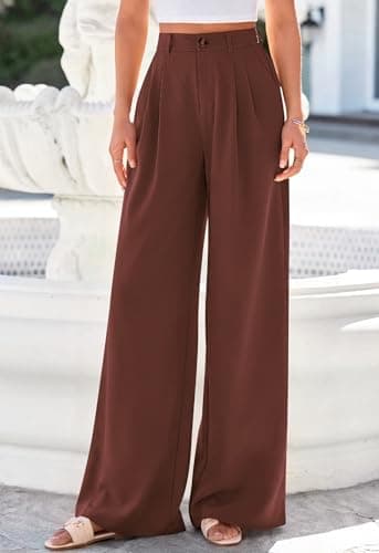 KIRUNDO Dress Pants Women 2026 Summer Polka Dot Palazzo Wide Leg Trousers Flowy Business Casual Slacks for Work with Pockets(Brown, XX-Large) - Thumbnail 4