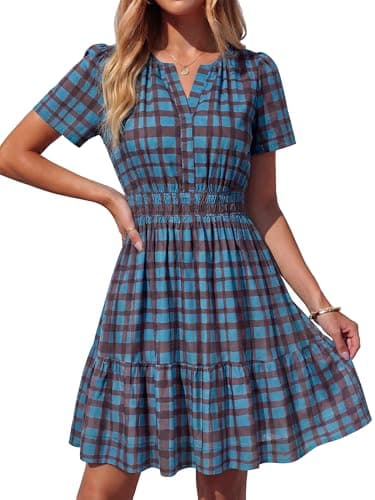 BTFBM Summer Dresses for Women 2026 Lightweight Casual Short Sleeve Floral Mini Dress A Line Beach Vacation Sundress(Blue, Medium) - Image 1