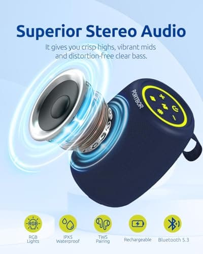 PORTBOR Bluetooth Speaker, Portable Wireless Speaker with Stereo Loud Sound, BT5.3, IPX5 Waterproof, TWS Pairing, for Outdoor Home Party Beach Camping, Electronics, Holiday Birthday Gift - Thumbnail 2