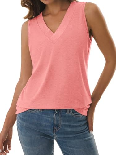 GKBK Tank Tops for Women Loose Fit Sleeveless Tops Tunic Tops Flowy Tank Shirt V Neck T Shirts Casual Summer Spring Beach Vacation Outfits Coral XL - Thumbnail 4