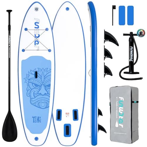 FunWater 10'6×33"×6" Inflatable Stand Up Paddle Board with Premium SUP Paddleboard Accessories,Adults & Youth for All Skill Levels, Included with Board, Paddle, Pump, Three Fins, Backpack