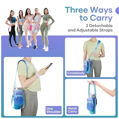 linmaya Water Bottle Carrier Bag for Stanley Cup 40/30oz with Phone Holder Pockets,Neoprene Water Bottle Cross-body Bag with Adjustable Shoulder & Hand Strap Stanley Cup Accessories - Thumbnail 2