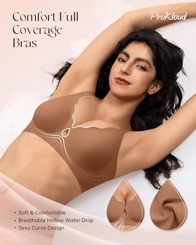ProKloud Bras for Women No Underwire Wireless Full Coverage Jelly Bras Wave-Coffee Large - Thumbnail 2