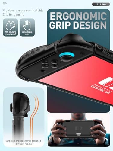 i-Blason for Nintendo Switch 2 Case 2025, Durable Slim Matte Clear Anti-Fingerprint Protective Hard Case with Dockable Comfortable TPU Grip Compatible with Controller & Docking Station - Black - Thumbnail 6
