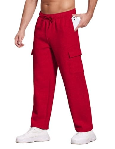 Deyeek Men's Sweatpants Fleece Lined Pants Men Cargo Sweatpants Straight Leg Jogging Sweats Baggy Lounge Pants with Pockets Red - Thumbnail 3
