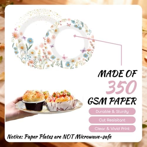 270PCS Wildflower Party Supplies Serve 30, Glazeal Paper Plates and Napkins Set with Plastic Disposable Tableware for Baby Shower, Bridal Shower, Wedding, Birthday, Tea Party Decorations - Thumbnail 3