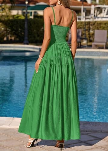 KIRUNDO Maxi Dresses for Women 2026 Summer Sleeveless Spaghetti Strap Long Flowy Beach Vacation Dress Boho A Line Sundress Green - Thumbnail 4