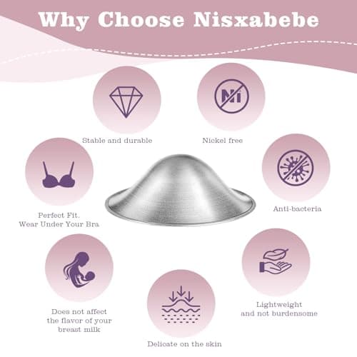 Nisxabebe The Original Silver Nursing Cups-Nipple Shields for Breastfeeding Newborn-Breast Feeding Essentials Must Haves-Nipple Covers to Protect Nursing Nipples,Trilaminate 999 Silver,Regular Size - Thumbnail 5