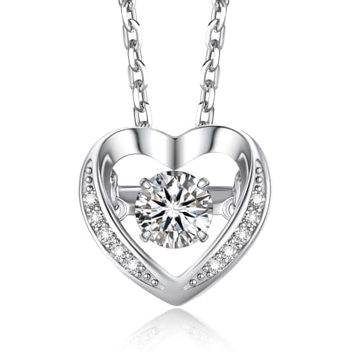 MomentWish Dancing Heart Necklace for Women, 0.5 Dancing Moissanite Necklace for Her, 925 Sterling Silver Pendant Anniversary Birthday Christmas Gift for Wife Mom Girlfriend-Heart - Image 1