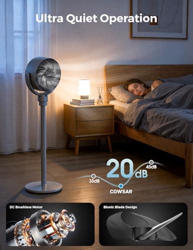 COWSAR Standing Fan for Bedroom, 20dB Quiet Floor Fan, 150°+120°Auto Oscillating Pedestal Fan with Remote, 6 Speeds 3 Modes, 7H Timer, DC Motor, 2 Heights, Air Circulator Fan, Grey - Thumbnail 4