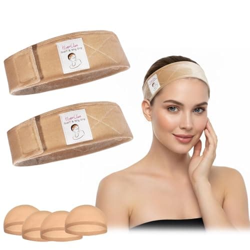 HappClan Wig Grip Band - Velvet Wig Grips, Adjustable Headband Stay Put No Slip Edge Saver, 2 Pack +4 Caps for Women (Beige) - Image 1