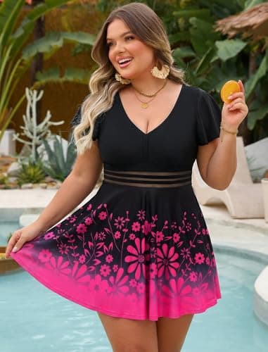 Arolina Full Coverage Swimsuits for Women 2 Piece Swimsuit Plus Size Swim Dress Tummy Control Swim Suits with Boyshorts 22W - Thumbnail 4