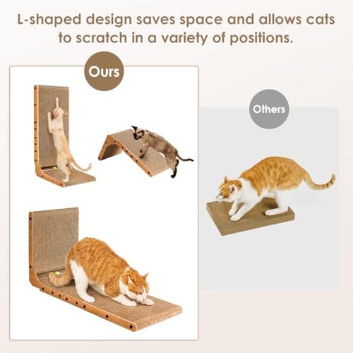 EHEYCIGA Cardboard Cat Scratcher for Indoor Cats, 26.8 Inch L Shaped Vertical Cat Scratching Board with Ball Cat Toy, Large Cat Scratcher Pad, Brown - Thumbnail 4
