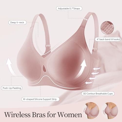 UIMERO Jelly Bras for Women Wireless Womens Bras No Underwire Supportive Comfortable Everyday Seamless Tshirt Bra Pink - Thumbnail 4