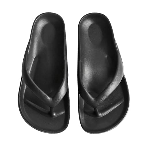 GETOEU Arch Support Flip Flops for Women and Men Soft Cushioning EVA Thong Sandals with Thick Sole, Non-Slip Quiet Outsole, Shock Absorbing Shower & Beach Flip Flops,Black - Image 1