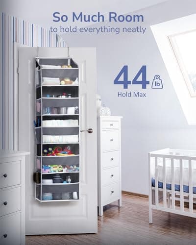 ULG 1 Pack Over Door Organizer with 5 Large and 10 Mesh Side Pockets, 44 lbs Weight Capacity Hanging Storage with Clear Window Kids Toys, Shoes, Diapers, Dark Grey, 5 Layers - Thumbnail 3