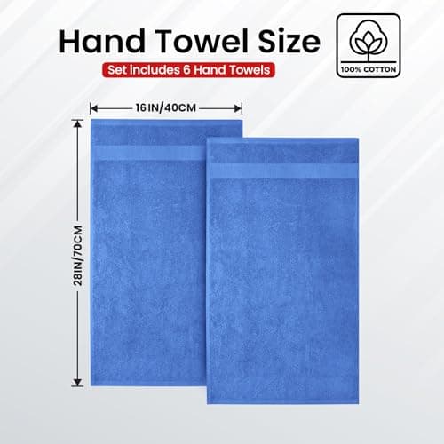 Infinitee Xclusives Blue Hand Towels for Bathroom - Set of 6 (16x28 inches) 600 GSM, 100% Cotton Ultra Soft, Quick Drying, Hotel Quality Hand Towel Set (Eloquent Blue) - Thumbnail 3