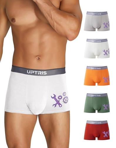 UPTRIS Boxer Briefs for Men Pack，Cotton Short-leg Mens Boxer Briefs Ultra Soft Underwear, 5 Packs No Riding Up Mens Underwear Comfort Moisture-Wicking and Breathable - Image 1