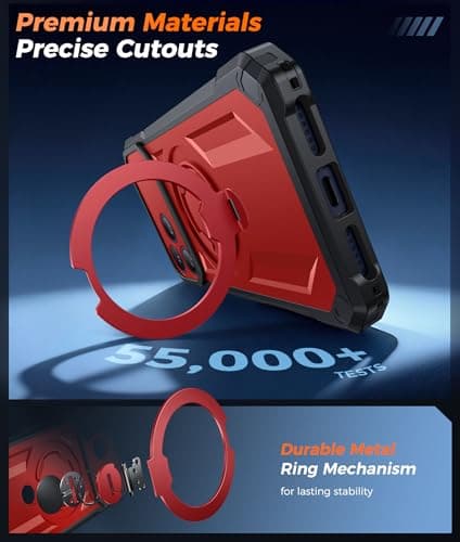 FNTCASE for iPhone 17 Pro-Max Case: [360 Spin Magnetic Ring Kickstand] [Compatible for MagSafe] [Screen Protector] Heavy Duty Military Grade Protection Protective Phone Case with Stand Red - Thumbnail 6