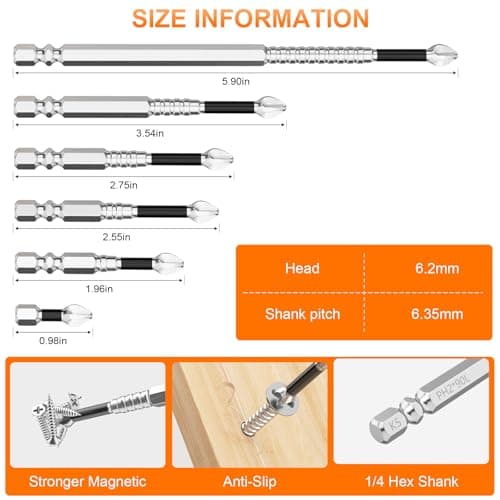 High Magnetic Screwdriver Drill Bit Set - 12Pcs K5 Impact Resistant Non Slip Bit - Magnetic Screwdriver Set - Screwdriver Bit Set - 25 50 65 70 90 150mm (12Pcs) - Thumbnail 5