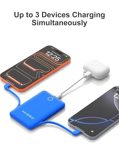 miisso 10000mAh Compatible with iPhone 15/16/17 and Android, Slim Portable Charger with Built in Cable, Power Bank Travel Charger External Battery Pack for Phone, 3 Output USB Type C Cord, Deep Blue - Thumbnail 3