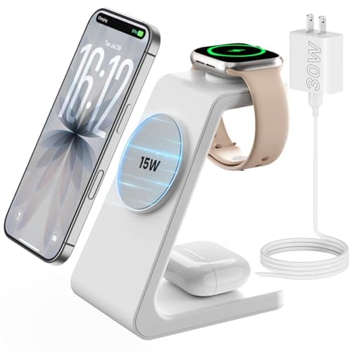 Magnetic Wireless Charging Station for iPhone: 3 in 1 15W Fast Charging for iPhone 17-12, Apple Watch & AirPods, N52 Magnets & 30W Adapter Included (Office/Bedside/Desk)