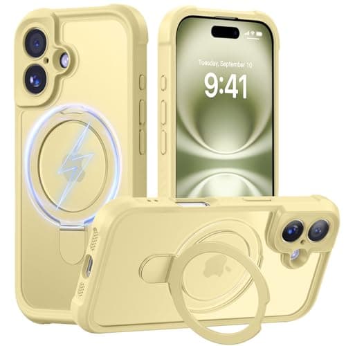 MOCCA Design for iPhone 16 Case with Magnetic Invisible Stand [Full Camera Protection] [Compatible with Magsafe] Military Drop Shockproof Translucent Matte Phone Case Cover 6.1",Creamy Yellow