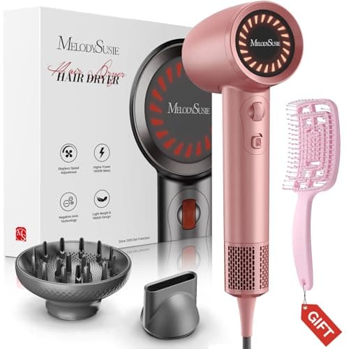 MelodySusie Hair Dryer with Diffuser, 1600W Fast Drying Low Noise Ionic Hair Dryer for Curly Hair with Diffuser,Nozzle and Hair Brush,120,000 RPM Blow Dryer Ideal for Women - Image 1