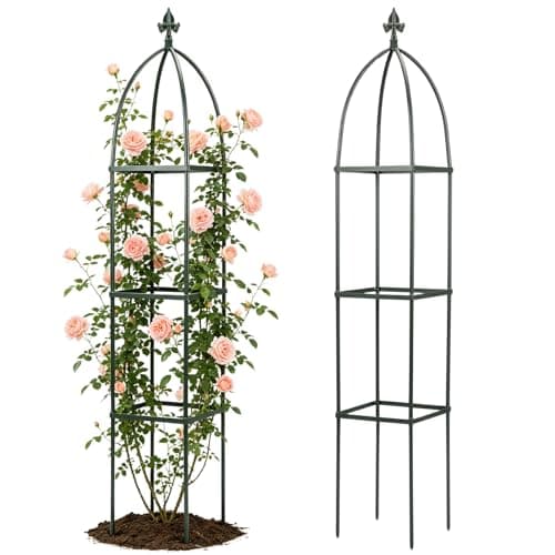 Lancisism 100% Metal Trellis for Climbing Plants Outdoor - Garden Metal Obelisk Trellis Vertical Plant Support for Climbing Vines & Flowers - Sturdy Steel Arch Trellis for Potted Plants Indoor Green - Image 1