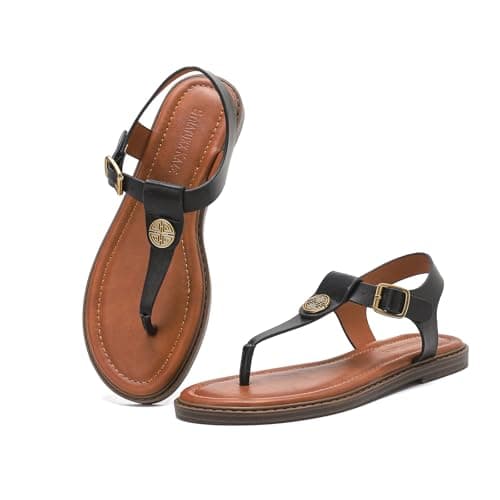 Stratuxx Kaze Womens Flat Dress Shoes Fashion Soft Comfort Sandals For Women Dressy Ladies Slides Open Toe Sandals Wide Flats T Strap Thong Flip Flops - Image 1