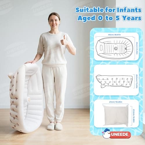 UNEEDE Inflatable Bathtub for Toddlers, Portable Baby Tub with Built-in Air Pump, Anti-Slip Design with Big Drain, Perfect for 0-6 Months Newborn and up, Ideal for Home Travel & Beach - Thumbnail 2