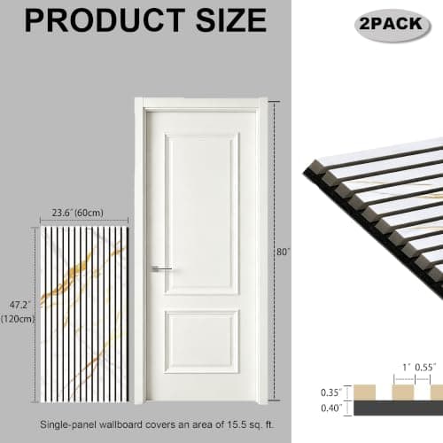 2 Packs Acoustic Panel, 47.2"x23.6" Wood Slat Sound Proof Wall Panels, Sound Absorbing Dampening Panel for Office,Home Theater,Studio, Faux Marble - Thumbnail 2