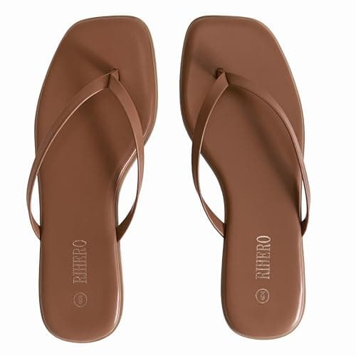 Rihero Women’s Flip Flops Comfortable Leather Summer Thong Sandals Slip On Walking Slide Sandals - Thumbnail 4
