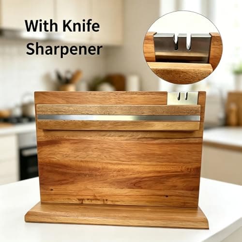 Magnetic knife holder with sharpener，Wooden strong magnet knife board，Magnetic knife holder with a large storage capacity,Storage Rack Organizer Tools No Drilling - Thumbnail 5