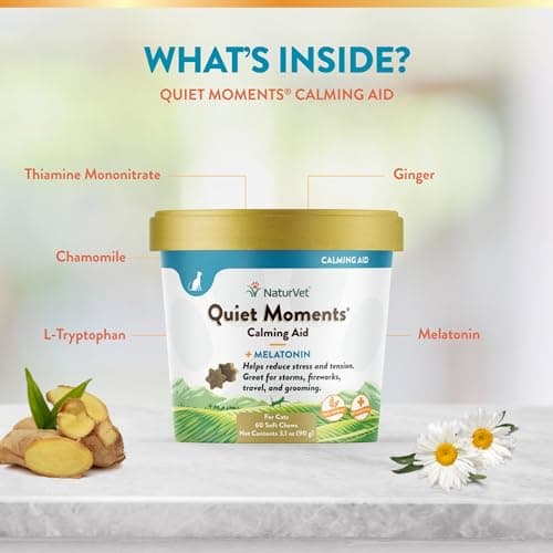 NaturVet –Quiet Moments Calming Aid for Cats Plus Melatonin – 60 Soft Chews – Helps Reduce Stress & Promote Relaxation – Great for Storms, Fireworks, Travel & Grooming - Thumbnail 5