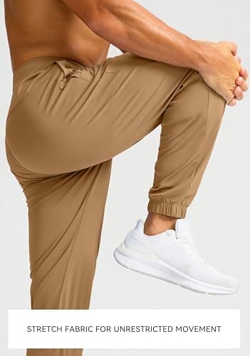 Soothfeel Men's Joggers with Zipper Pockets Golf Joggers Lightweight Sweatpants Athletic Workout Pants for Men Track 30" (Dark Khaki, S) - Thumbnail 4