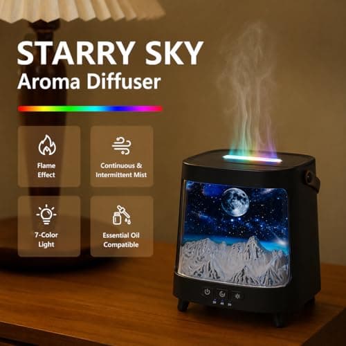Starry Flame Aroma Diffuser with Remote Control, 200ml Quiet Essential Oil Humidifier with 7 Color Night Light, 2 Mist Modes, 3 Timers, Auto Shut-Off, Gift for Kids/Women Home Relaxation - Thumbnail 2