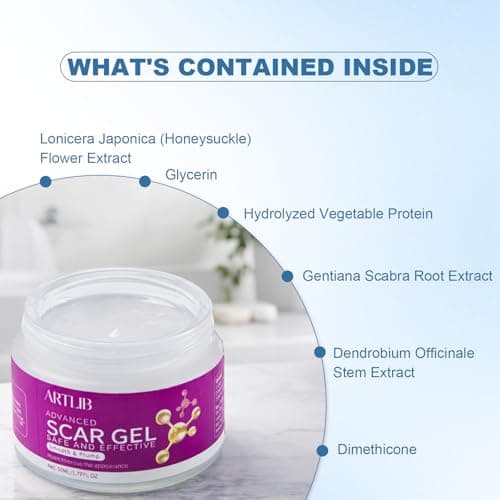ARTLIB Scar Cream,Silicone Scar Gel,Helps Reduce Surgical Scars,Acne,Burn,Keloids Bump,Stretch Marks, Advanced Scar Removal Cream for Old and New Scars(1.69oz) - Thumbnail 6