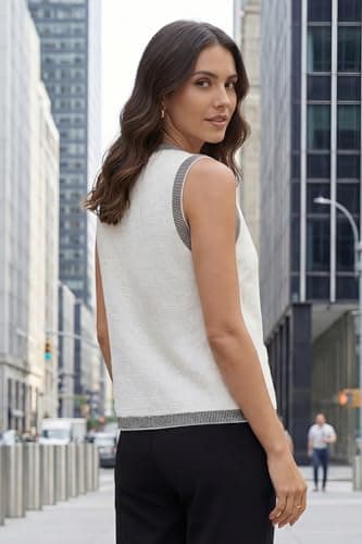 Arach&Cloz Spring Women's Cotton Crewneck Button Sweater Vests Tops 2026 Summer Business Casual Outfits Dressy Trendy Easter Sleeveless Old Money Tank Clothing Fashion Cardigan Clothes Beige L - Thumbnail 4