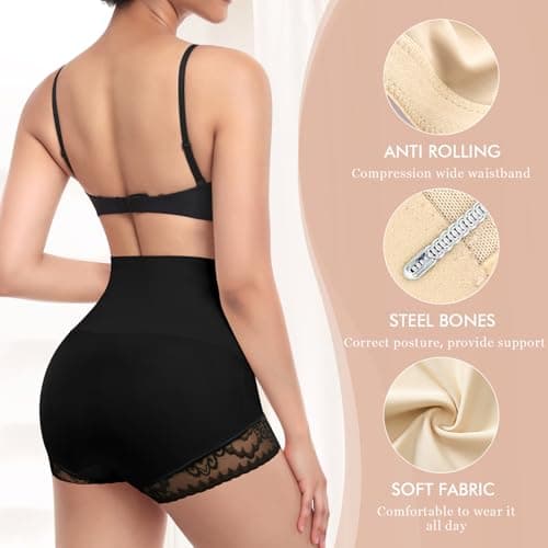Ganado Tummy Control Shapewear for Women High Waisted Shaping Underwear Seamless Stomach Body Shaper Girdle Panties (#5 Black+black(Mid Waisted), XX-Large) - Thumbnail 4