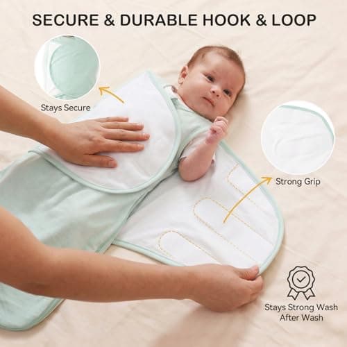 EasyFi Baby Sleep Sack Swaddle 1.0 TOG Rayon Made from Bamboo Infant Sleep Sack 3-6 Months, 4-Way Adjustable Transitional Swaddle with Removable Wings, 2-Way Zipper Unisex Wearable Blanket - Thumbnail 5
