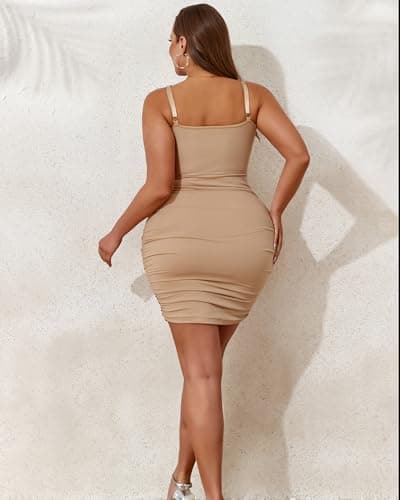 FANCMISTERY Women's Plus Size Sexy Lingerie Dress Sleeveless Bodycon Stretch Elegant Coreset for Club Midi Dresses (US, Alpha, XX-Large, Plus, Regular, Brown) - Thumbnail 4