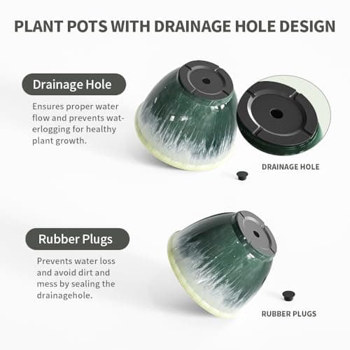 Flower Pots, 8 Inch Plastic Plant Pots for Plants, Set of 4 Planter for Indoor Outdoor Plants with Drainage Hole, Sleek Small Nursery Planting Pot for Home Garden Outdoor Planters(Green Glaze) - Thumbnail 5